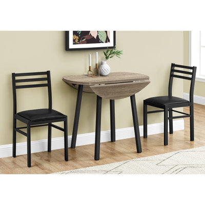 Petite table de salle à manger à 3 abattants, métal noir, finition taupe, table 3, essentiel pour la cuisine