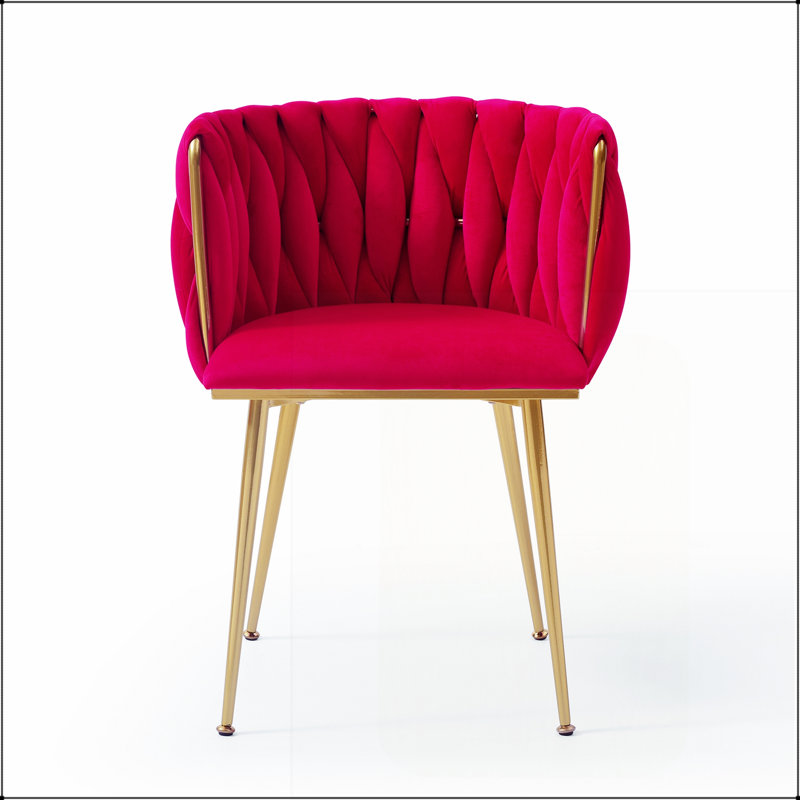 Ensemble de 2 chaises de salle à manger modernes en velours avec dossier tissé et pieds en métal doré