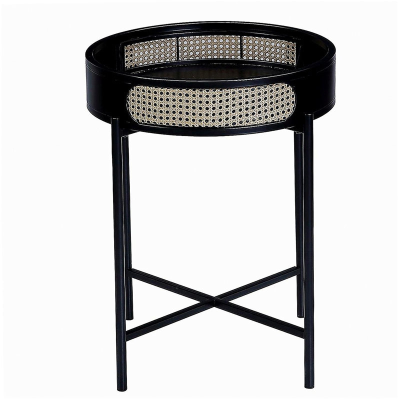 Table de bout ronde avec plateau ouvert et pieds en métal au fini noir