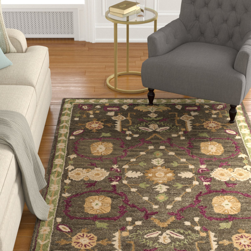 Tapis floral en laine touffeté à la main Baumgartner, Rectangle de 5 pi x 8 pi