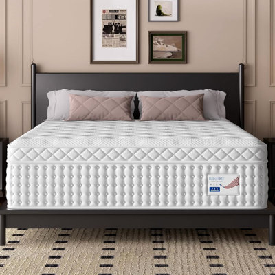 Grand matelas de 14 pouces avec mousse à mémoire de forme et ressorts ensachés, confort mi-ferme, colonne vertébrale et soutien lombaire, matelas à plateau-coussin européen, sommeil ferme et silencieux, style
