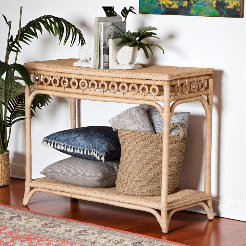 Table d'appoint Comesanas en rotin naturel avec boucles, H 33,26 po x l 41,55 po x P 17,03 po
