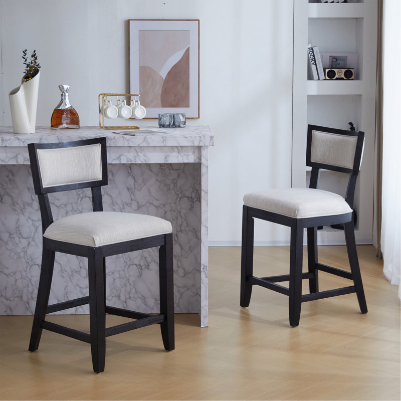 Tabourets de bar avec dossier confort (ensemble de 2), Siège blanc / cadre noir