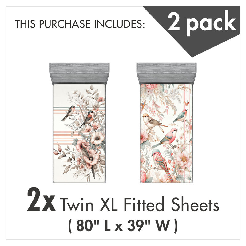 Microfiber Birds And Nature Fitted Sheet, Twin Extra Long Fitted Sheet