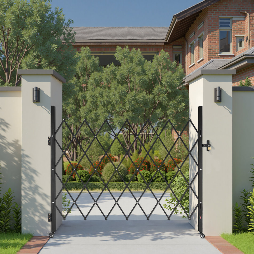 Single Folding Security Gate, Lockable Scissor Gate with 360° Swivel Casters, Outdoor Barricade Steel Retractable Gates, for Entry Security, Garage, W