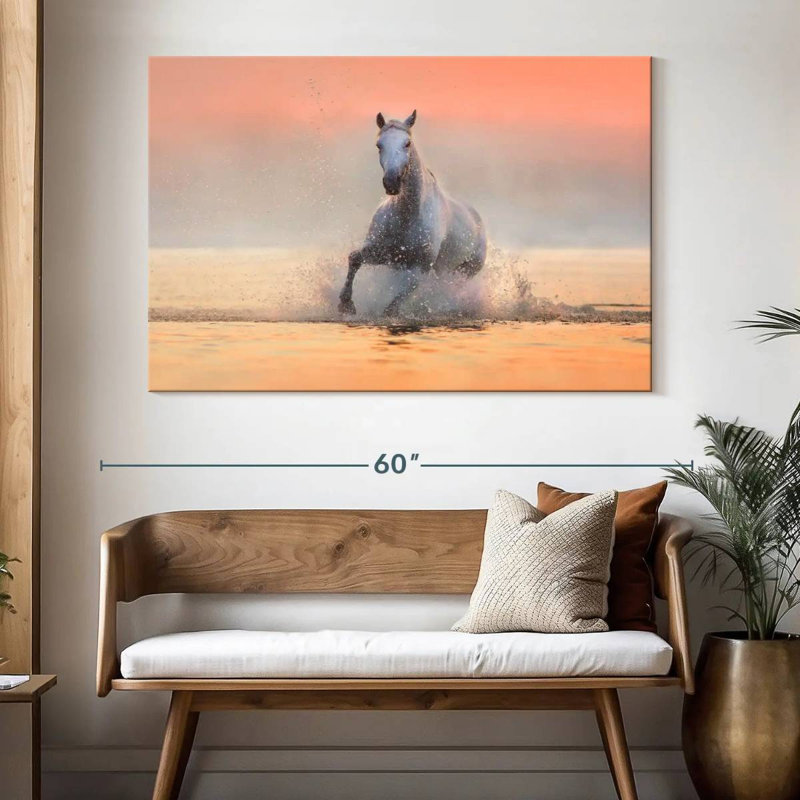 Brampt White Galloping Horse, 34" H x 51" W