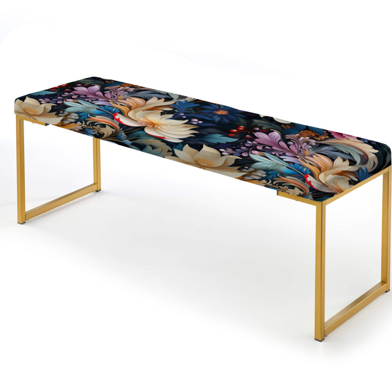 Upholstered Gold Bench, Enchanted Paisley Gard Marble Pattern