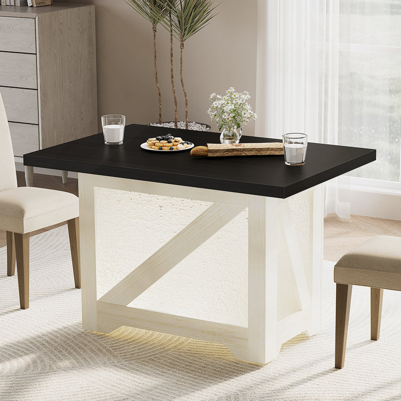 Table de salle à manger de 47 po pour 4 personnes, rectangulaire, translucide, base en X en acrylique, plateau épais de 1,8 po, plateau noir