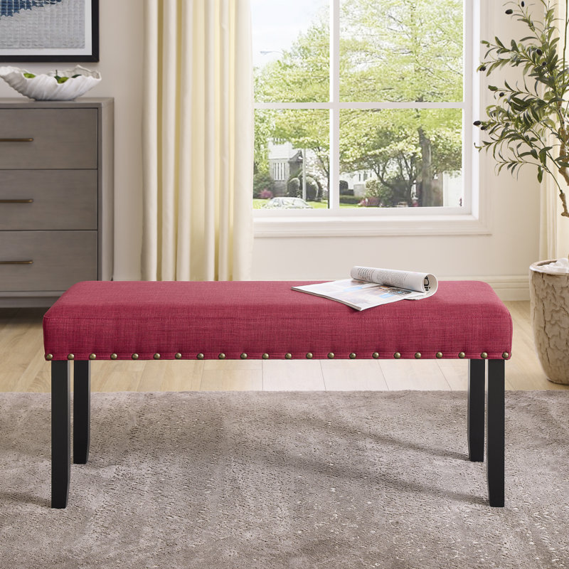 Banc de salle à manger en tissu avec garniture cloutée, Rouge
