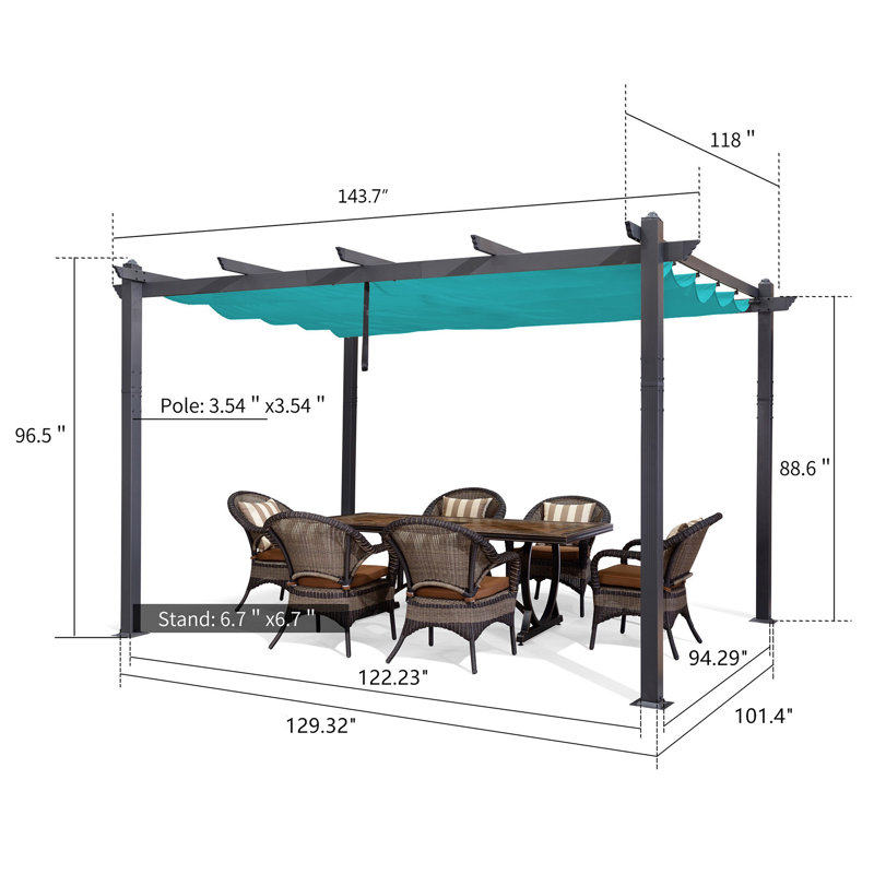 Purple Leaf 12 Ft. W x 10 Ft. D Metal Pergola with Canopy, Blue