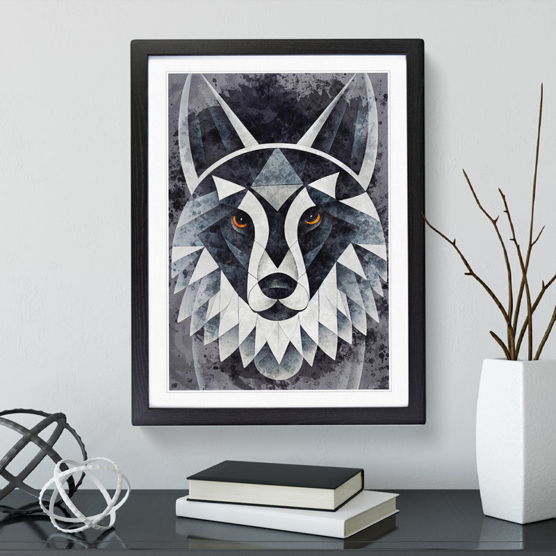 Abstract Watercolour Wolf No.2 - Single Picture Frame Print, 64cm H x 46cm W x 2cm D, Black Framed