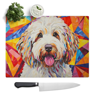 Labradoodle Geometric  Glass Chopping Board