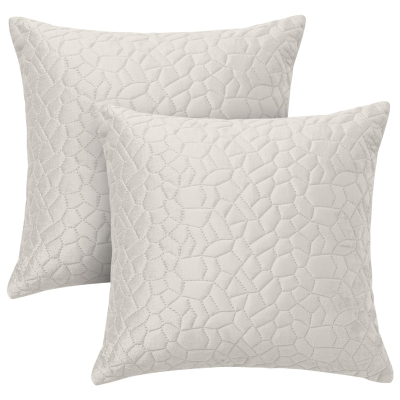Aspire Homeware Geometric Square Velvet Cushion Covers, White, Pack of 2