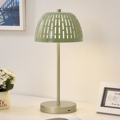 15" Metal Table Lamp With Green Shade