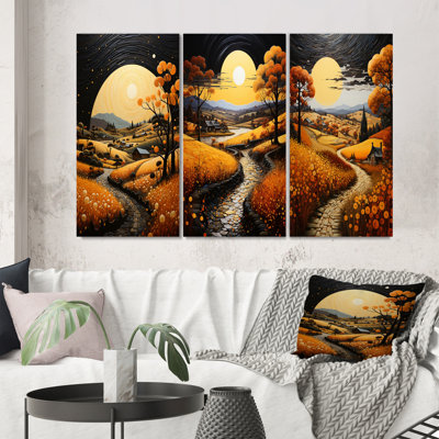 " Farm Golden Harvest Pointillism " 3 - Pieces