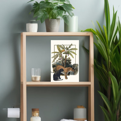 Panther And Jaguar Jungle Vintage Abstract Cat Forest Nature Wall Art