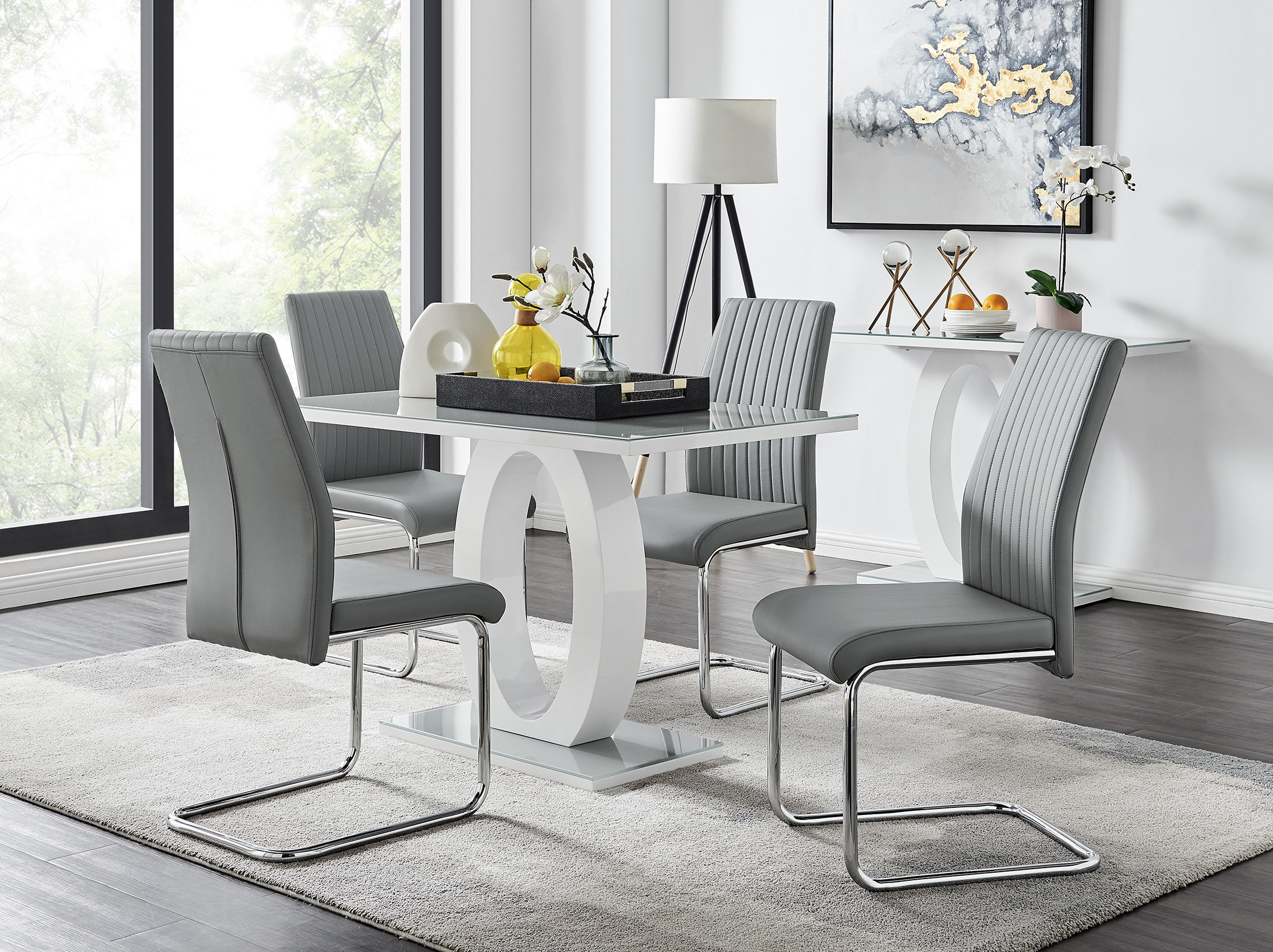 East Urban Home Scottsmoor Modern High Gloss Halo 4 Seater Dining Table ...
