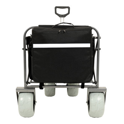 Beach Wagon with Big Wheels for Sand 500lbs capacity - All Terrain Steel Frame Utility Cart with 9" Pneumatic Tires, Collapsible Folding Design ,strap with multiuse bag ,black