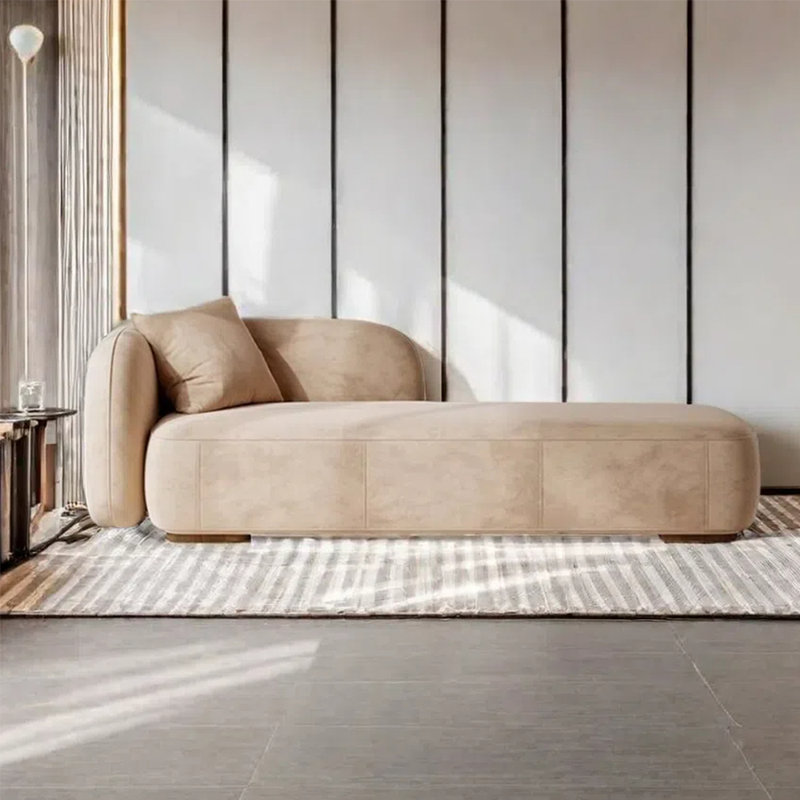 Chaise longue rembourrée Jalaal, Accoudoir à gauche (vu de face), Abricot