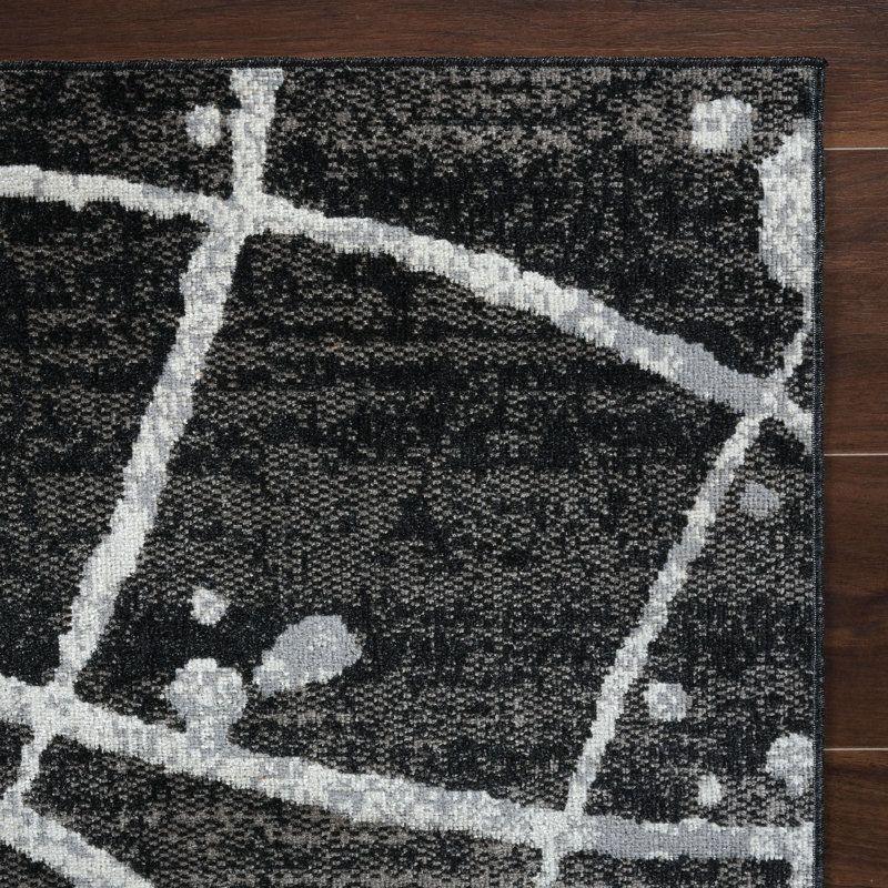 Machine Washable Archie Black/Gray Rug, Runner 2'2'' x 6'
