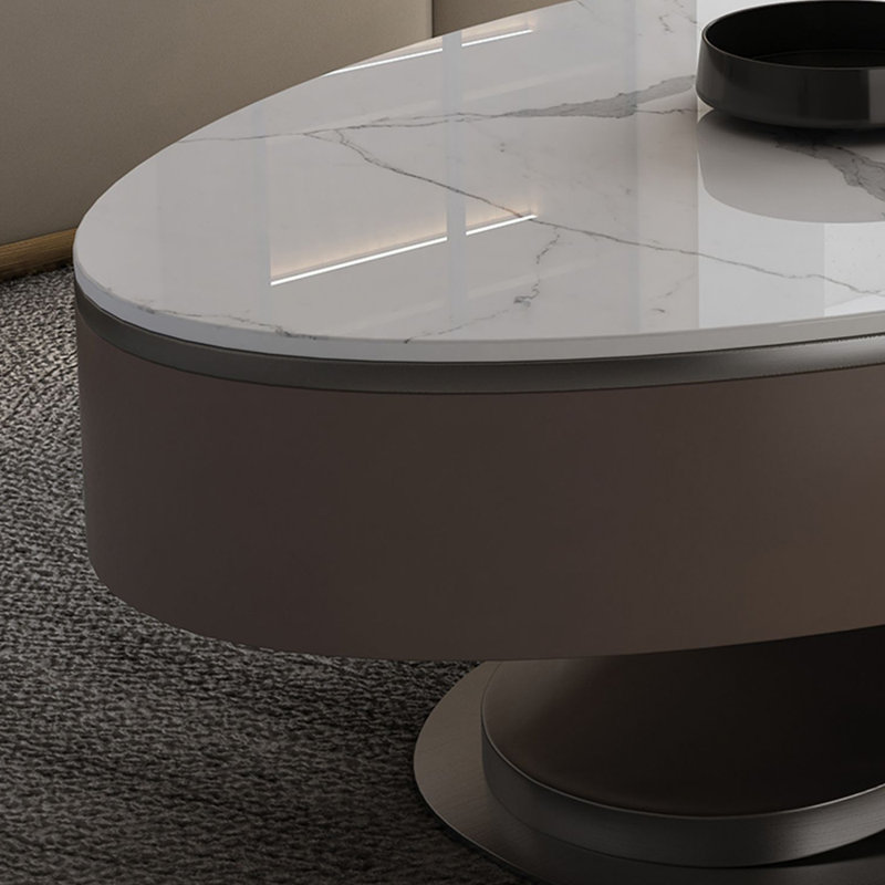 Table basse ovale en pierre claire, H 14,96 po x L 55,12 po x P 31,5 po, Gris