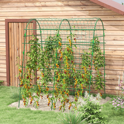 Tall A-frame Cucumber Arch Trellis, Climbing Plant Support With Climbing Net, Plastic Coated Steel Frame Adjustable Garden Trellis For Vegetables Peas Fruits Vines