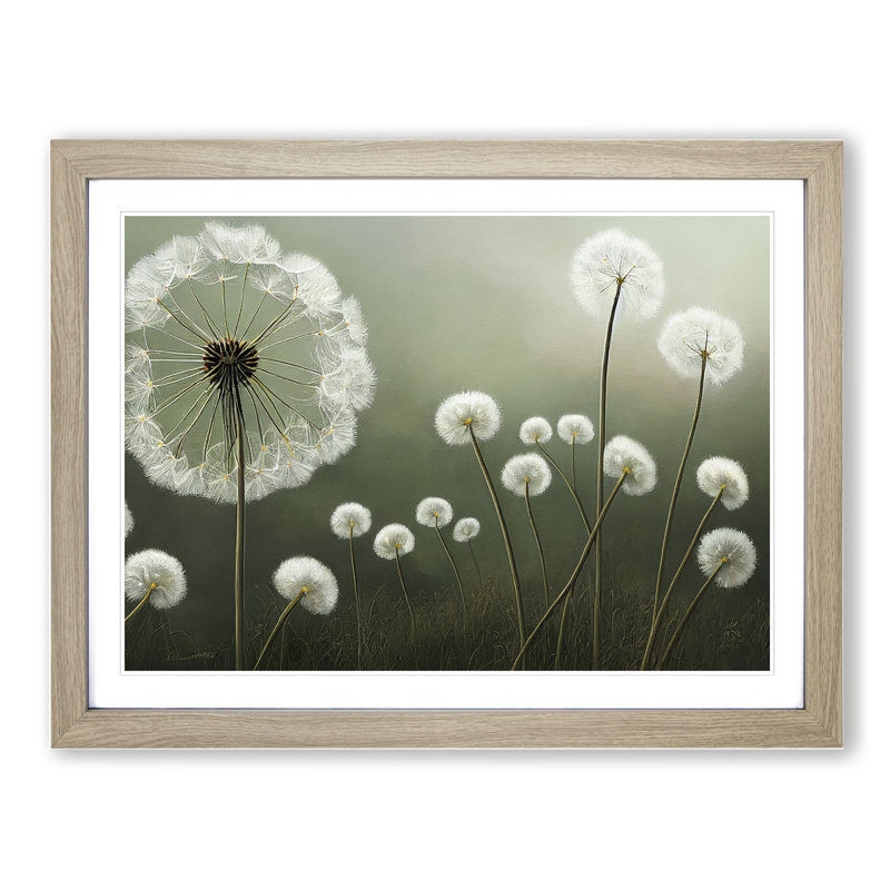 Hopeful Dandelion Flowers - Single Picture Frame Print, Oak, 46cm H x 64cm W x 2cm D
