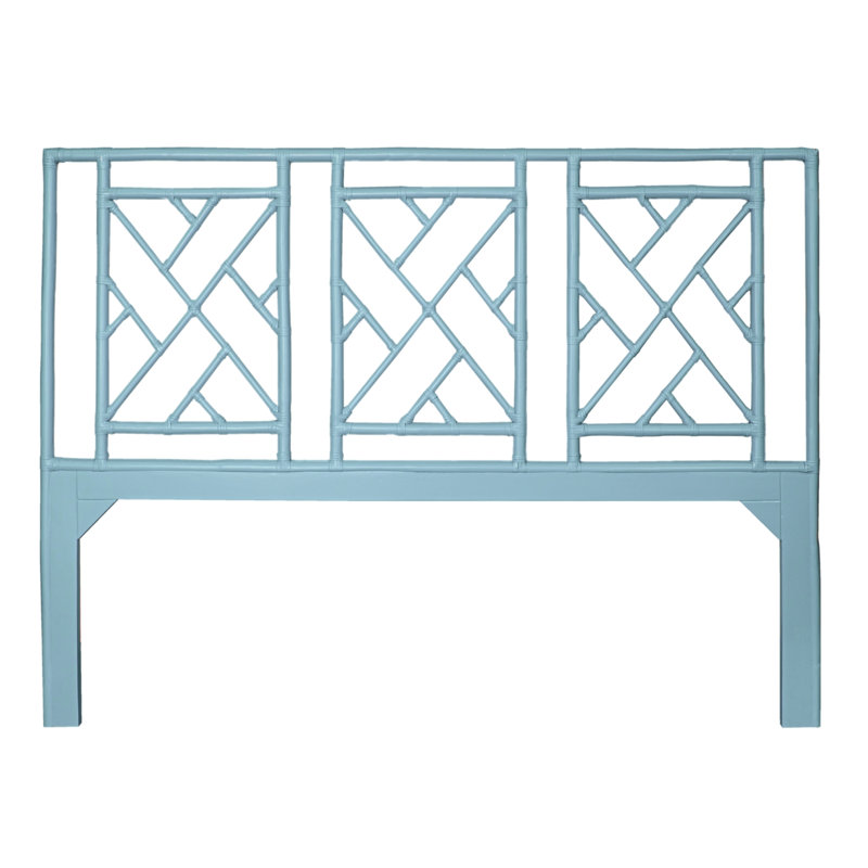 Cowden Geometric Rattan Headboard, King, Pool Blue