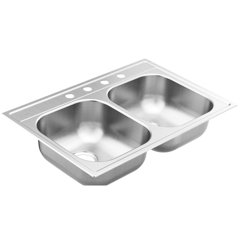 2000 Series 18" W Double Basin Drop-In Kitchen Sink, 4 Hole