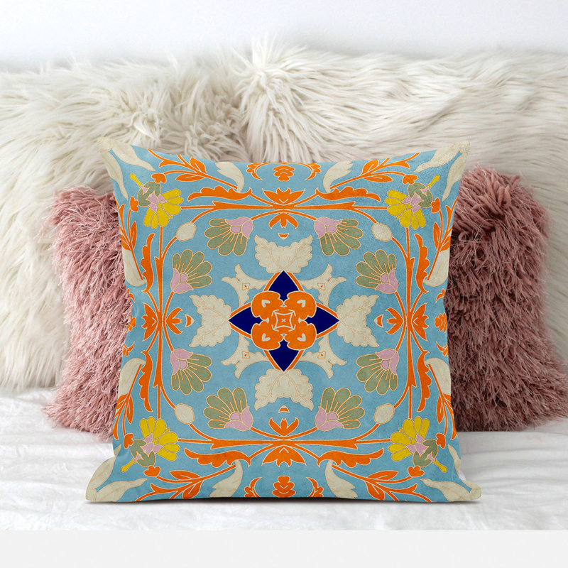  Housse et insert de coussin carré en polyester intérieur / extérieur, 20 po x 20 po, Bleu clair / orange