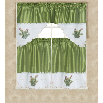 Ensemble de rideau de cuisine brodé Cactus