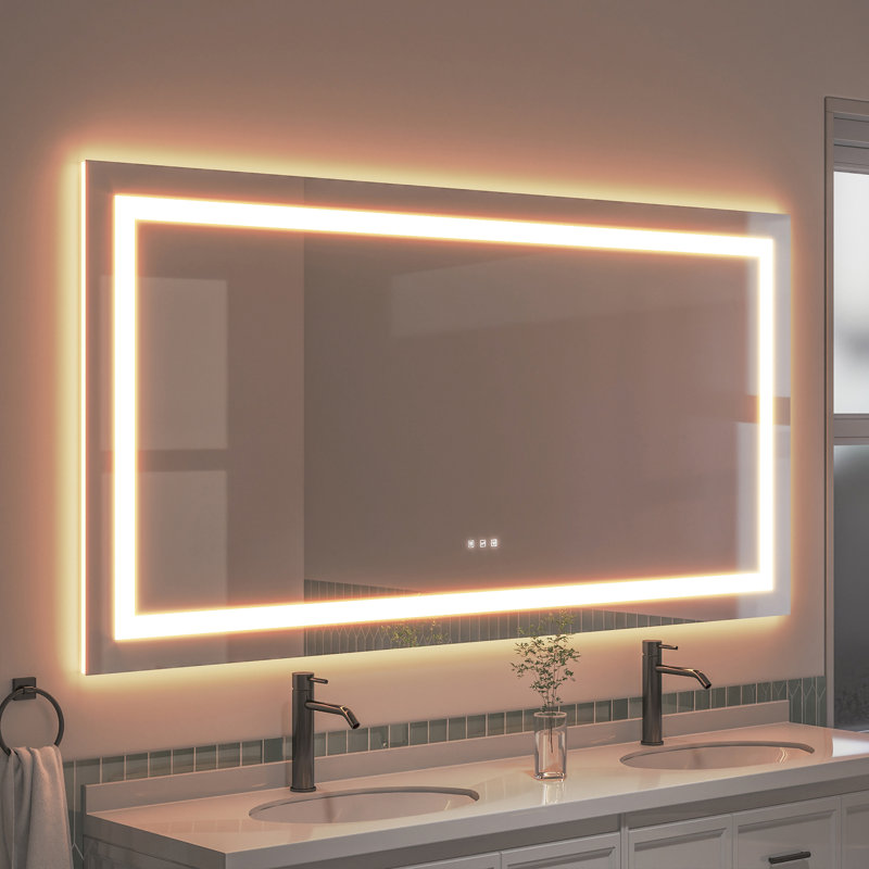 Miroir de salle de bain sans cadre à lumière DEL antibuée avec rétroéclairage et sans cadre, 36 po x 72 po