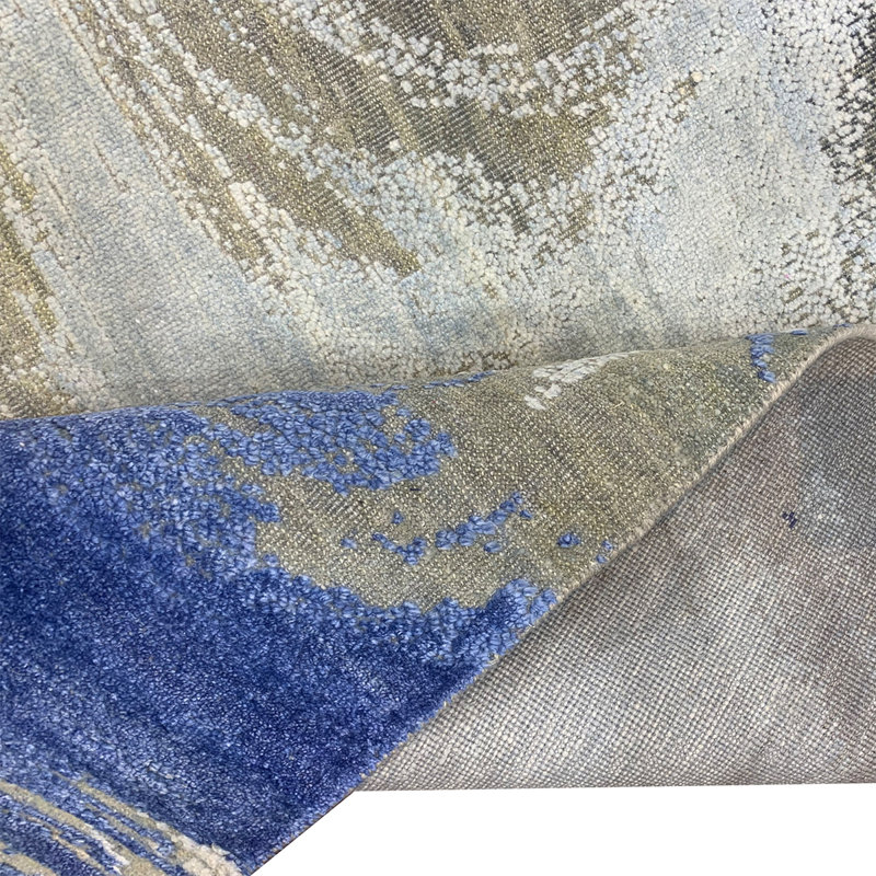 Tapis gris / bleu / ivoire de haute qualité noué à la main Canterbury, Rectangle 9 pi x 12 pi