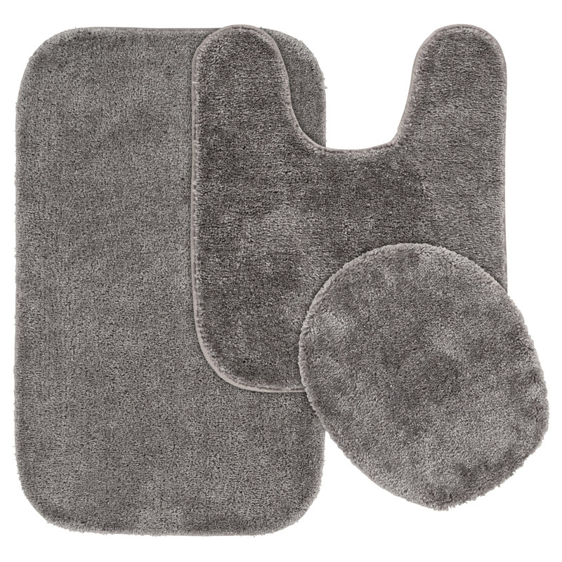 Mccluney 3 Piece Ultra Soft Bath Rug Set with Non-Slip Backing, Gray
