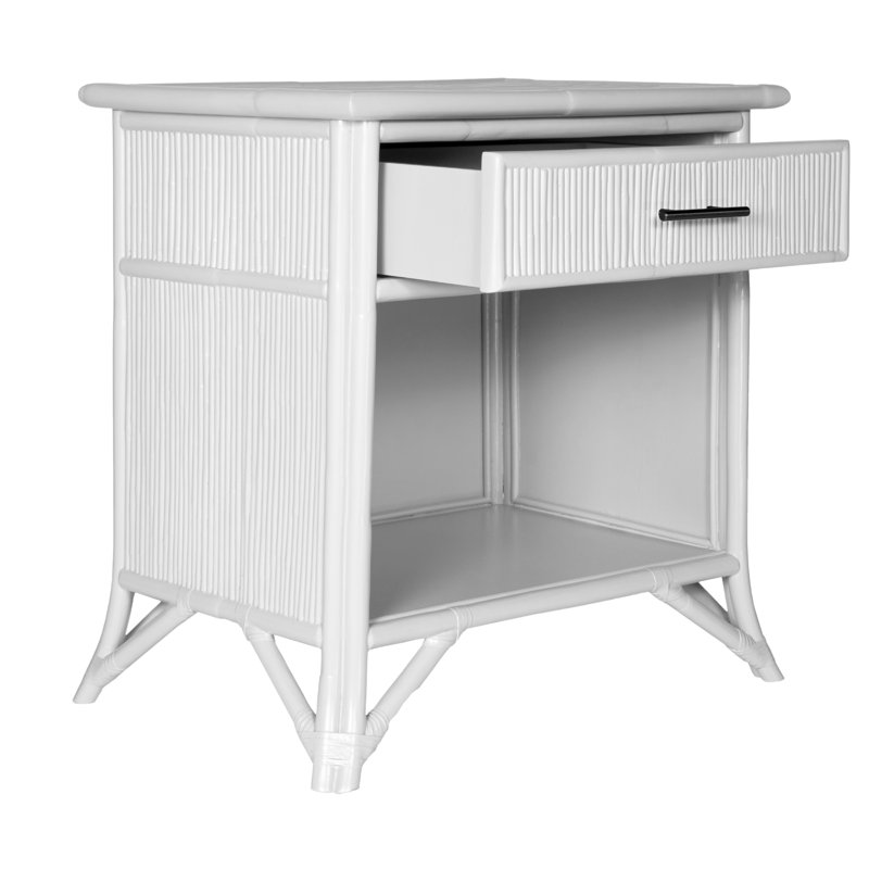 1 - Drawer Rattan Nightstand, White/Black
