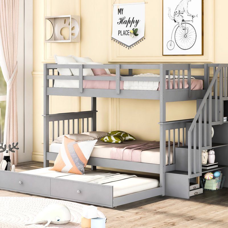 Lit superposé avec lit gigogne en bois massif Twintwin - Polyvalent pour toutes les pièces, Grey