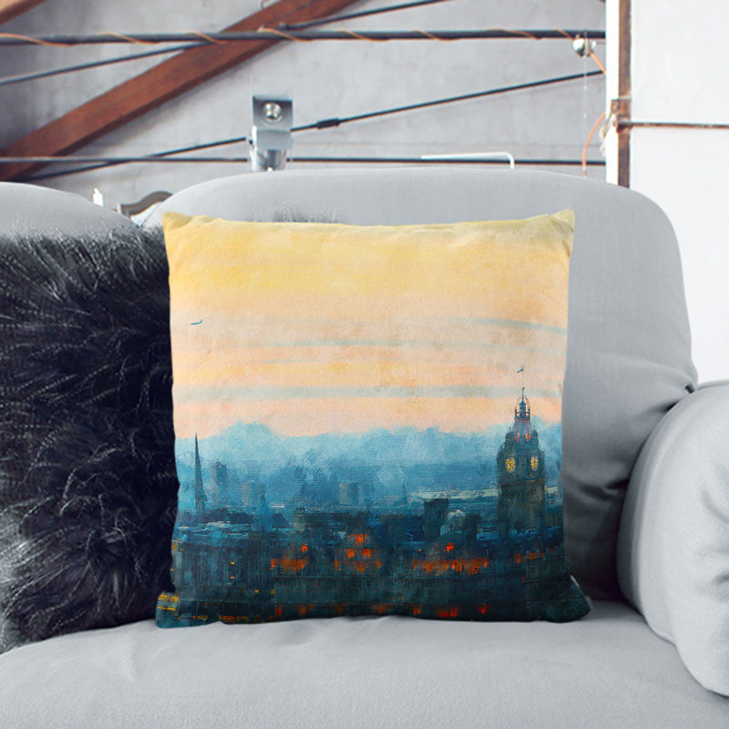 Edinburgh Skyline in Scotland Cushion with Filling, White, 40cm H x 40cm W x 15cm D