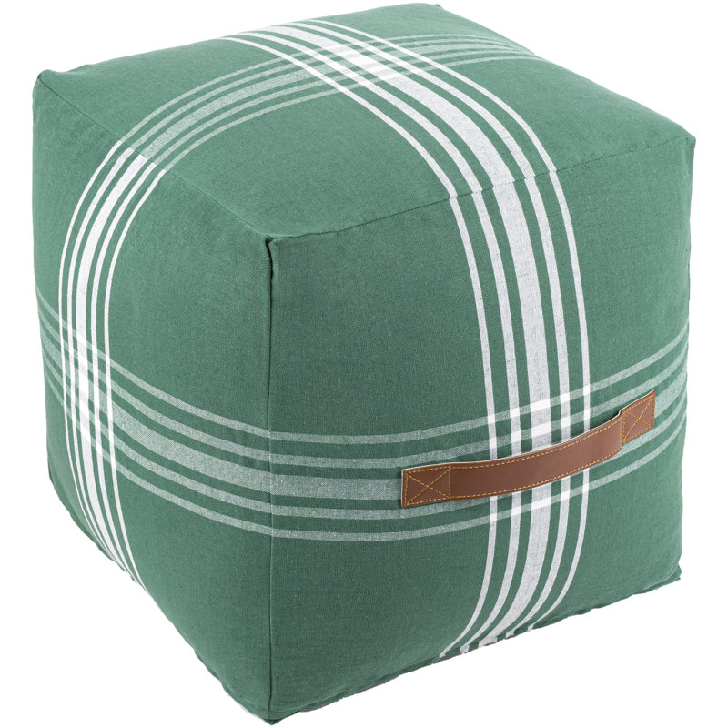 Olgrah Upholstered Pouf, Dark Green Cotton Blend