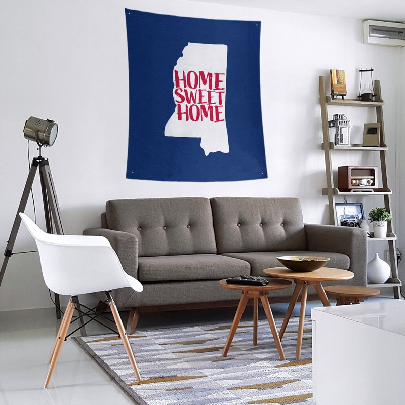 Tapisserie murale Home Sweet Mississippi, H 60 po x l 51 po, Bleu / Rouge