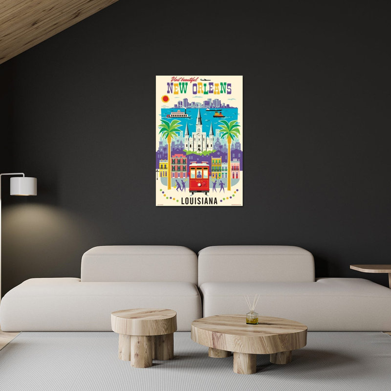 Affiche de voyage de la Nouvelle-Orléans, reproduction sur verre acrylique, H 32 po x l 24 po x P 0,25 po
