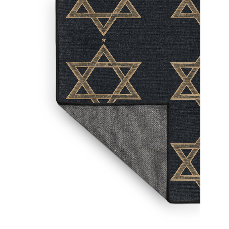 Soft Plush Faulk Hanukkah Modern & Contemporary Abstract Area Rug in Black – Black Binding, 7x9