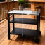 Chariot de barbecue extérieur à 3 niveaux avec surface en acier inoxydable, roues de table de préparation barbecue, barre de service roulante pour patio et cour arrière, support de four à pizza en noir, construction, grand rangement, stable