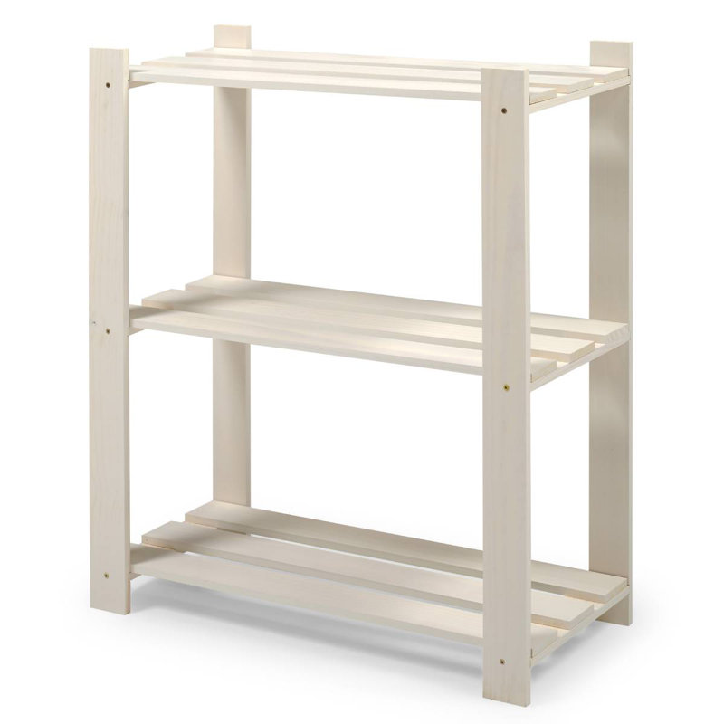 White Wash Solid Pine 3-Shelf Slatted Storage Unit