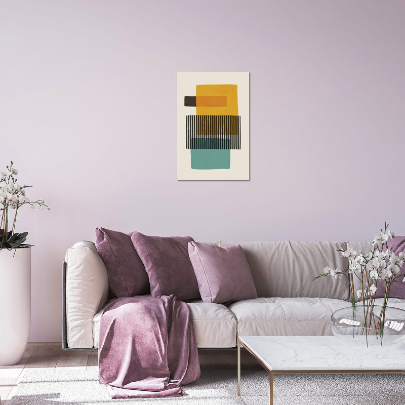 Mcm - moutarde, bleu sarcelle, gris par II - impression sans cadre, H 24 po x l 16 po x P 0,25 po