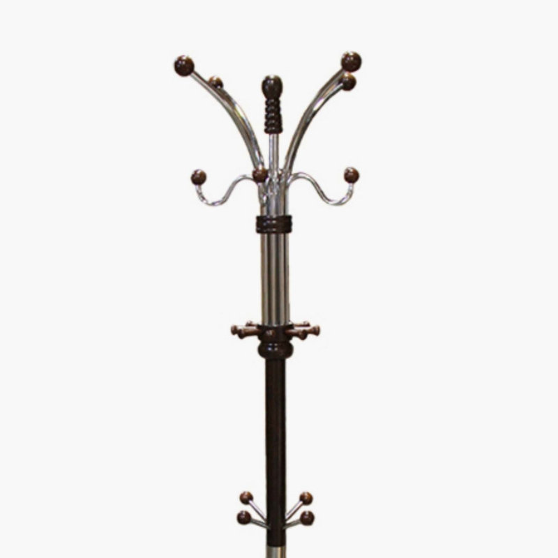 73" Tall Chrome and Wood Coat Rack, Espresso
