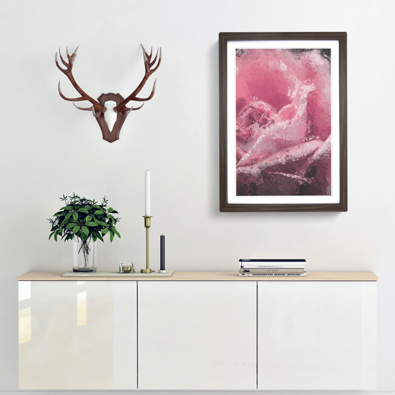 Petals of a Pink Rose in Abstract - Picture Frame Painting Print, 65cm H x 48cm W x 2cm D, Walnut Framed