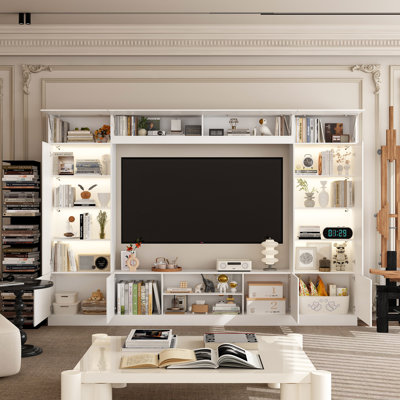 Meuble audio-vidéo l 114,2 po avec lumières DEL, bibliothèques, armoires et tablettes ouvertes
