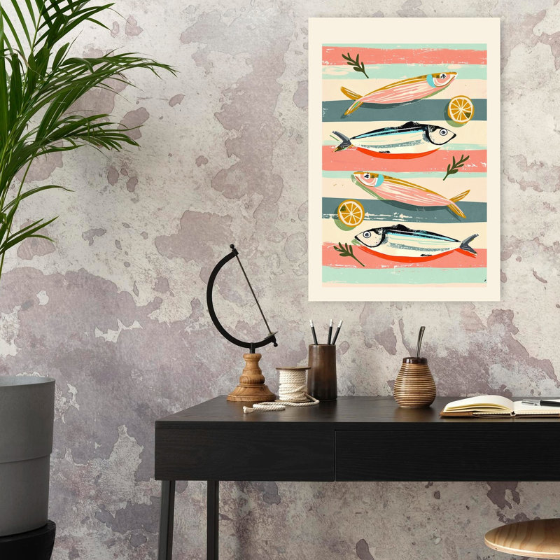 Poisson rayé et citrons, art mural côtier, H 24 po x l 16 po