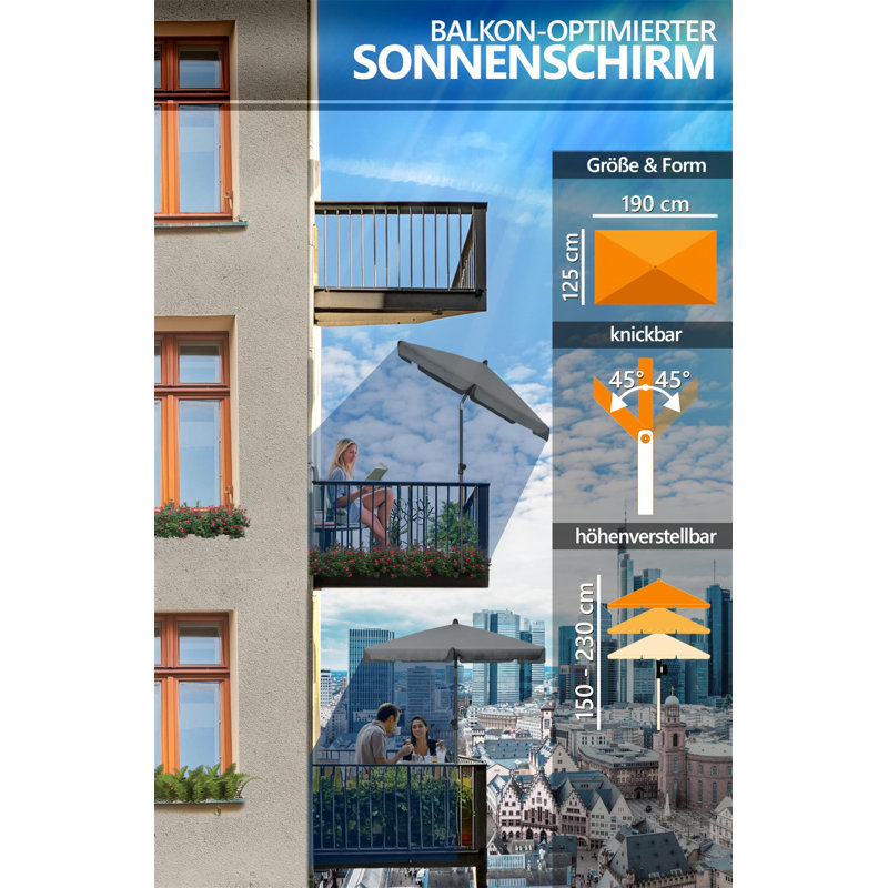 190cm Balcony Parasol, Grey/Brown/Blue