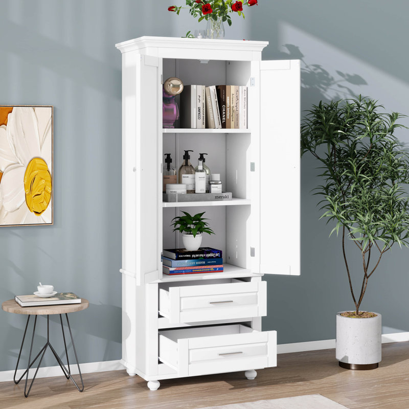 Tall Storage Cabinet With Two Drawers, Freestanding Multifunctional Bathroom Cabinet With Adjustable Shelf For Bathroom/Office